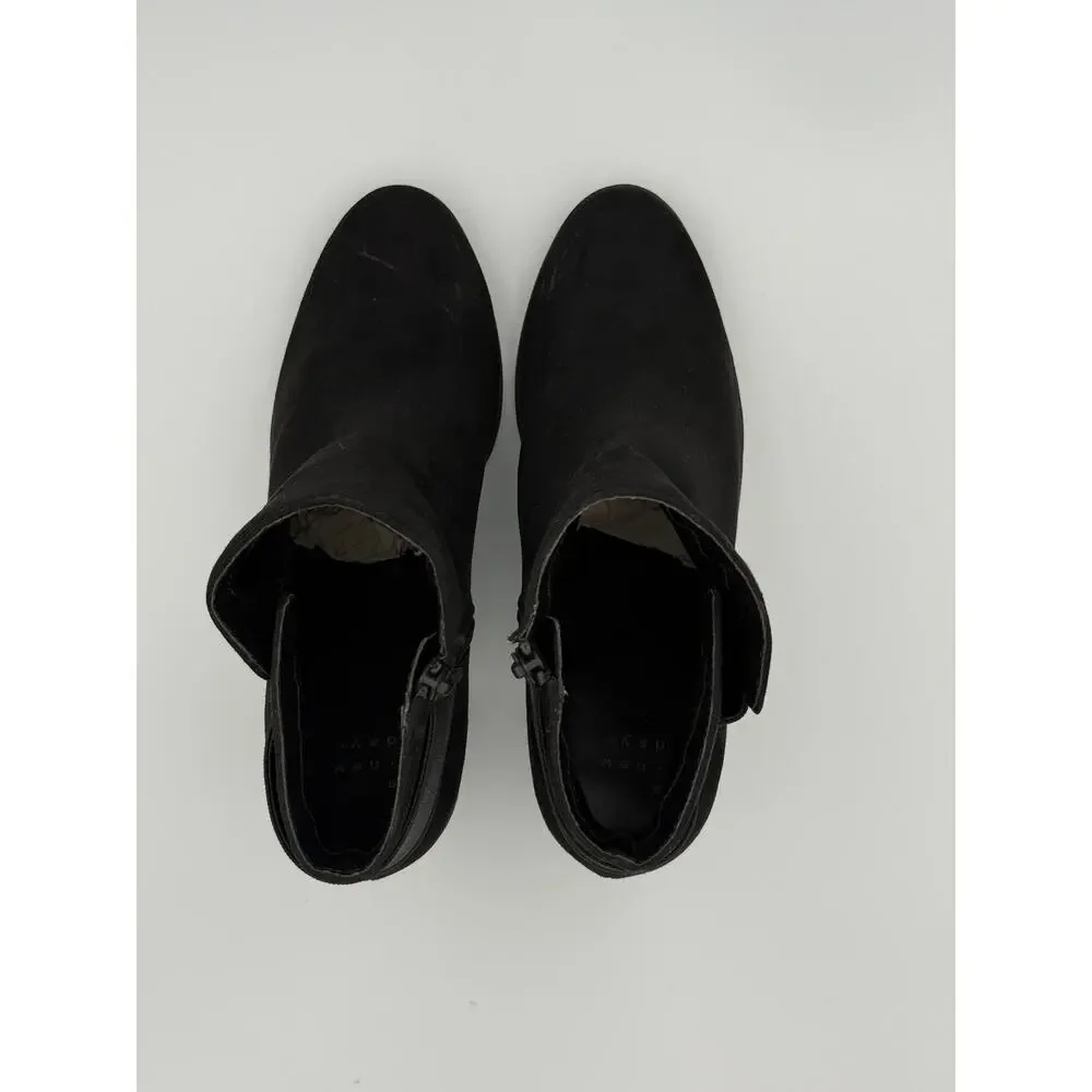 A New Day Black Faux Suede Ankle Booties Womens Size 8 Block Heel Side Zip Boots